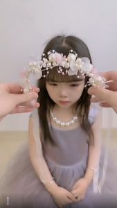 ALENADAY Bando Mahkota Princess Mutiara Bunga Cantik Bondu Korea Wanita Dewasa Anak Perempuan MHT03