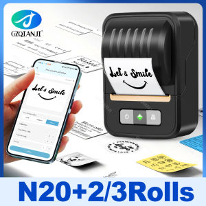 N20 Portable Mini Label Printer Thermal Adhesive Sticker Print Maker Inkless Pocket Bluetooth Machine White Color Paper Rolls
