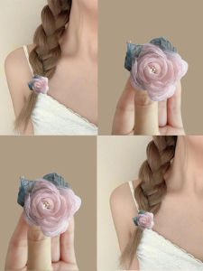 Blooming Roses! Color Camellia! Fancy Female Hairpin Hair Rope Three-Dimensional Chiffon Flower Hairband Does Not Hurt Hair