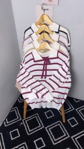 Eily Atasan Wanita Rajut Motif Garis Kerah Lucu Bahan Acrylic Best Seller Gemas Rajut Adem