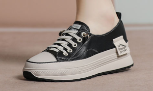 Leather Platform Sneakers Womens New 2025 Spring Autumn Thick Bottom Soft Bottom Casual All-Match round Toe Rubber Sole