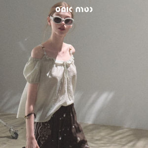 OAKMOO | Áo Sơ Mi Dễ Thương Phong Cách Mùa Hè Tay Bồng Có Đính Hạt