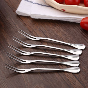 Thickened Stainless Steel Fruit Fork Two Teeth Dessert Ice Cream Cake Small Fork Three Pieces Set Home Dining Tableware