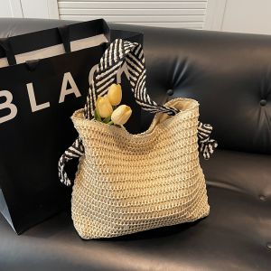 Large Capacity Straw Woven Tote Bag Summer Beach Vacation Single Shoulder Commuter Lazy Style Womens Handbag Fashion Trend