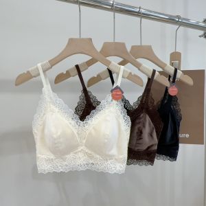 Early Autumn Gold Velvet Lace Back Strapless Bralette Womens One-Piece Cup Comfortable Inner Wear Base Tank Top