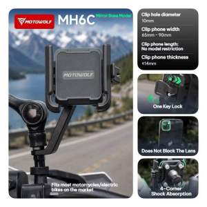 MOTOWOLF MH6C Motorcycle Phone Holder Anti-Vibration Quick Lock Mobile Phone Mount for Motorbike