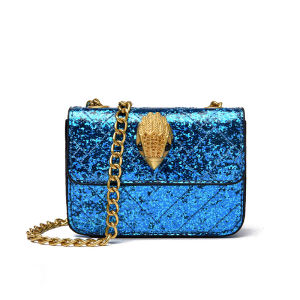 Women Glitter Quilted Chain Crossbody Bag Classic Eagle Head Turn Lock Mini Flap Shoulder Purse for Party