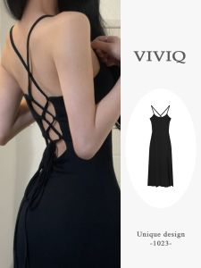 Gợi Cảm Màu Đen Hở Lưng Dây Đeo Vai Đầm Phụ Nữ Mùa Hè Thời Trang Sành Điệu Bó Ôm Sát Đuôi Cá Bên Trong Dài Váy Tiệc Sinh Nhật Thương Hiệu Viviq Thích Hợp