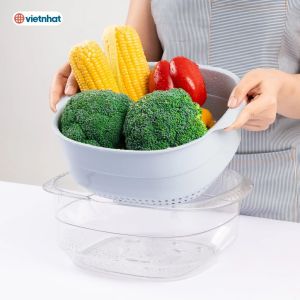 Bộ rổ chậu vuông 2 lớp màu trong suốt hàng Cao cấp Hokori