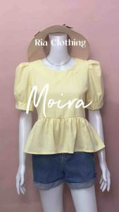 Moira Puff Sleeves Peplum Blouse w/ Back Ribbon Korean Bkk Trendy Top Women Outfit Medium - Large