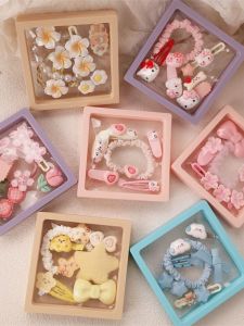 Girl Gift Box Hair Accessories Cute Cat Barrettes Cherry Blossom Hair Ring Combination Young Adult Plumeria Rubra Hairpin Baby Girl Small Gift