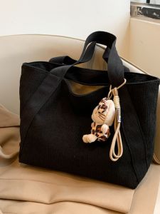 กระเป๋าถือผ้าคอร์ดูรอยสไตล์เกาหลี กระเป๋าสะพายไหล่แบบลำลอง กระเป๋าถือทรงสี่เหลี่ยม ผ้าฝ้ายโพลีเอสเตอร์ กระเป๋าถือแบบมีซิป