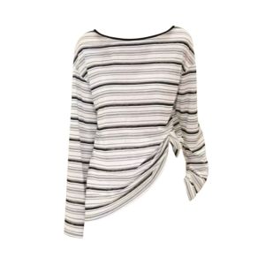 YUEZHONGWEI | เสื้อยืดคอกลมแขนยาวผู้หญิงฤดูร้อนบางๆ ใส่กลางแจ้งกันแดด ทรงหลวม ชุดปรับอากาศ ทรงปกติ ลายทาง สีบล็อก