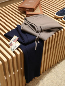 กางเกงขายาวผู้ชายถักหนาสำหรับฤดูใบไม้ร่วง/ฤดูหนาว ผ้าขนสัตว์เนื้อหนา ซักได้ ทรงหลวม กางเกงขายาวผู้ชาย ทรงหลวม ทรงตรง