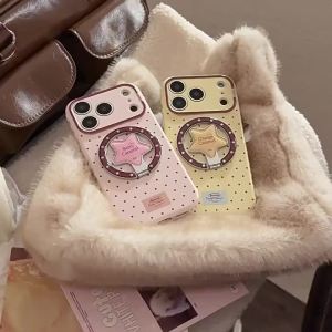 Potdemiel | Ốp Điện Thoại iPhone 17/16/15/14/13/12 Pro Max Họa Tiết Chấm Bi Hàn Quốc Hình Sao Gấp Có Nam Châm Màu Kẹo Ngọt Chống Sốc Chất Liệu Mềm