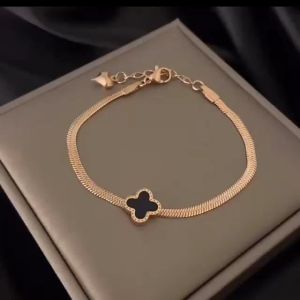 Gelang Gepeng Wanita Daun Bunga Clover & Gelang Tangan Titanium