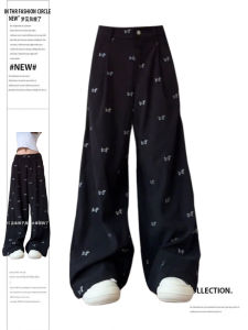 พลัสไซส์ American Retro การ์ตูน Dog Full Print กางเกงลำลอง ผู้หญิง ฤดูใบไม้ร่วง หลวม Slim Straight Wide Leg Long กางเกงขายาว