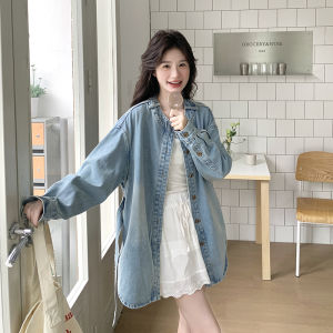 Blue Fresh Design Waist-Cinching Asymmetrical Denim Jacket Womens 2025 Spring New Medium-Length Top Commute Style Loose Fit