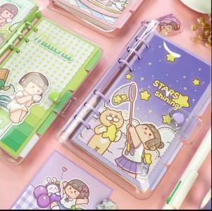 Small Mochi A6 Handbook PVC Soft Shell Transparent Journal Book Cute Cartoon Planner Sticker Dairy Notebook Chain 小麻薯手帐本活页本记事本日记 计划本
