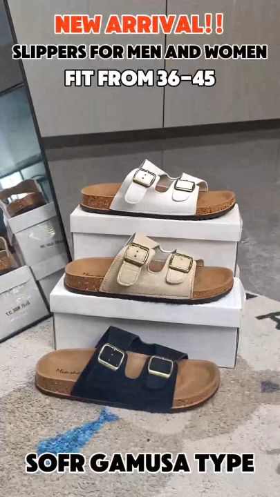 Julyya Sandals For MEN & Women Two-Strap With Adjustable Buckle Couple Flat Slippers