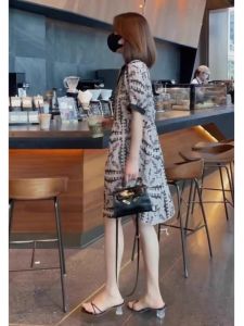 Elegant Fashionable Summer Dress Stylish Design Unique Beauty Attracting A-Line Skirt Short Sleeve round Neck Print Gown