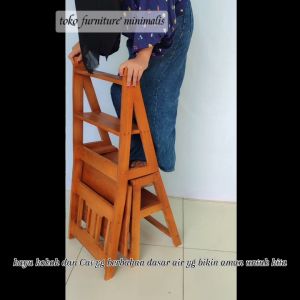 Kursi Lipat Tangga 3in1 Outdoor Kayu folding multifungsi library chair Dapur Konter Perpustakaan