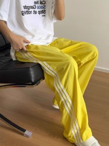 Dopamine Colorful Quick Dry School Uniform Pants Womens Summer Yellow Ice Silk Sports Trousers Three Bars High Waist Straight Leg