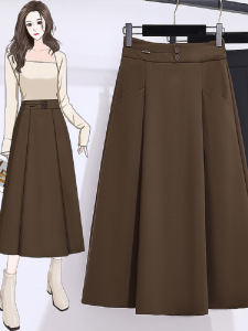 Brand Discount Womens Clothing Summer Plus Size Chubby Girl Slim Looking High Waist Suit Skirt Womens Drape Easiest for Match A- line Umbrella Skirt