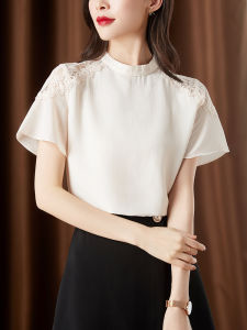 เสื้อเชิ้ตผ้าชีฟองแขนสั้นผู้หญิงฤดูร้อน แฟชั่นใหม่ ลูกไม้ เสื้อเชิ้ตสไตล์จีนย้อนยุค หรูหรา ลำลอง สไตล์เกาหลี