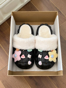 Dép Bông Đế Dày Chống Trượt Cho Nữ Mùa Đông 2025 Dép Lông Cừu Trong Nhà Đế PVC Chống Trượt Cho Cặp Đôi