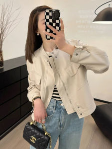 Premium Short White Leather Jacket Womens Style Spring Autumn New 2025 Trendy Small Size Leather Jacket Commute Loose Fit
