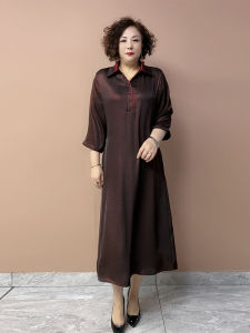 Elegant Silk Long Dress Summer New Style Polo Collar Drapey Midi Skirt plus Size Belly Concealing Slimming A-Line Dress