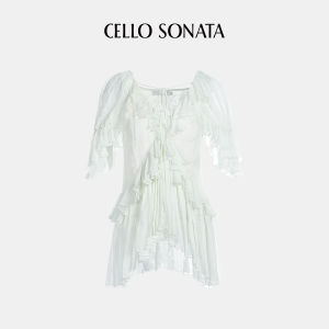 Cello Sonata | French Lace 3/4 Sleeve Flounce Hem Blouse