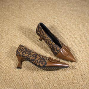 Fashionable Leopard Print Pointed Toe High Heels with Square Buckle Womens Thin Heel Comfortable Shoes Easy to Wear Daily Wear