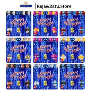 Paket Dekorasi Pesta Balon Happy Birthday Rosegold & Tirai Biru Tua