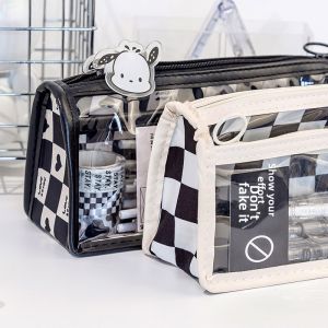 Grid Pattern Transparent Attractive Pencil Case