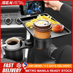 🇵🇭 SEAMETAL Car Cup Holder Tray Expander 360° Rotatable Adjustable with Detachable Food Snack Tray Car Storage Dinner Plate