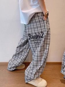 American Retro Lazy High Street Loose Graffiti Print Plaid Casual Wide Leg Pants Autumn Spring New Style Loose Fit Trousers