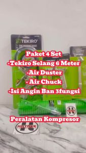 Paket Peralatan Kompresor Tekiro: Alat Isi Angin 3 Fungsi & Selang Recoil 6 Meter