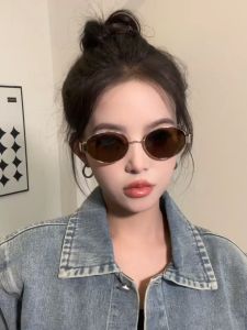 【In Stock】Cats Eye Womens Sunglasses High End 2024 New Metal Circular Retro Small Frame Tea Sun Glasses  Retro Womens Glasses 复古女眼镜