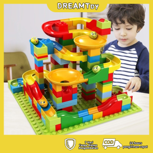 DREAMToy Perakitan Lintasan Bola Geser Perakitan Blok Bangunan Mainan Edukasi Perakitan Bola Bergulir DIY