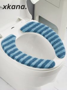 Thickened Fleece Toilet Seat Cover Stick-On Bathroom Accessories Toilet Lid Cover Home Use Toilet Mat Circle Toilet Sticker