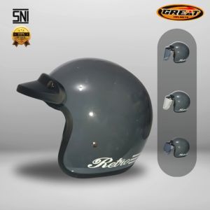 Retro Helm Bogo Original Glossy Abu Termurah Pria Wanita 100% SNI G01A
