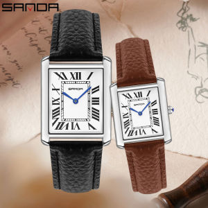 SANDA Quartz Watch Roman Numeral Stainless Steel Leather Watch Band Brief Lovers Waterproof Watch New Hot Mens Womens Watches