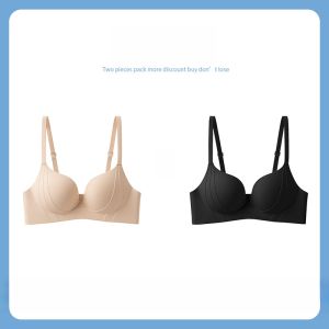 Miiow | Wireless Seamless Anti-Sagging Bra For Small Breasts Gathered Ladies Underwear Fixed Strap Nylon Fabric V-Neck Full Cup Bra
