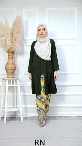 Kebaya Kota Bharu Kebarung Muslimah Labuh Kembang Ironless Kebaya Hitam Black Navy Blue Moss Green Size S-3XL
