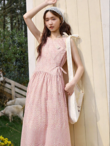 BY IHAPPY | Đầm A-line Không T Tay Cotton Màu Hồng có Dây Kéo ở eo