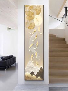 Corridors Hallway Doorway Front Door Wall Painting Nine Fish Pattern Jinshan Decorative Painting Narrow Bench Mural