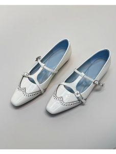 รองเท้าส้นแบน Mary Janes สไตล์ฝรั่งเศส Ruyan Vuicr สำหรับผู้หญิง ทรงหัวเหลี่ยม พื้นหนังแกะ รองเท้าแฟชั่นฤดูใบไม้ผลิ