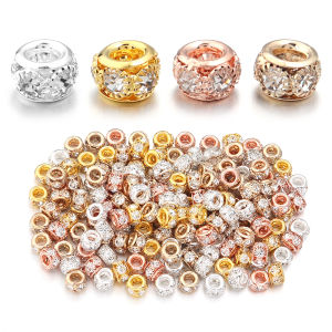10pcs/lot Positioning Copper Beads Big Hole Side Setting Diamonds Loose Spacer Beads For Jewelry Making DIY Necklace Bracelet
